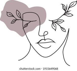 face line art, Abstract Woman face one line drawing, Attractive young woman portrait female beauty concept. vector illustration for t-shirt, slogan design print graphics style, Continuous line.