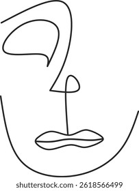 Face line art portrait with thin lines. Elegant profile face contour. Abstract face made from lines