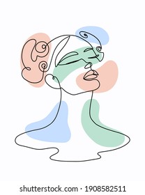 Face line art style minimal woman poster illustration. Contemporary portrait, drawing of face and hairstyle, fashion concept, minimalist, vector illustration for t-shirt, slogan design print graph.