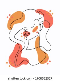Face Line Art minimale Frauen Poster-Illustration. Zeitgenössisches Porträt, Zeichnung von Gesicht und Frisur, Modekonzept, Minimalismus, Vektorgrafik für T-Shirt, Slogan Design Printgraphie.