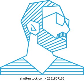 Face line art style minimal man poster illustration. Continuous line portrait, face and hairstyle drawing, fashion concept, minimalism, vector illustration for t-shirt print, poster, postcard, decor.