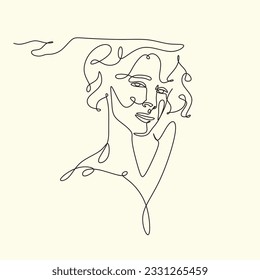 Estilo de arte de la línea de la cara mínima ilustración de afiches de hombre. Retrato de línea continua, dibujo de cara y peinado, concepto de moda, minimalismo, ilustración vectorial para la impresión de camisetas, afiche, postal, decoración.