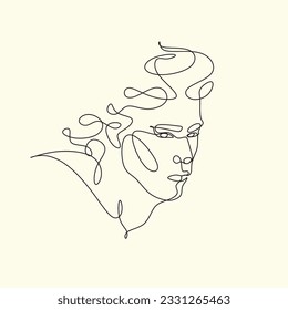 Estilo de arte de la línea de la cara mínima ilustración de afiches de hombre. Retrato de línea continua, dibujo de cara y peinado, concepto de moda, minimalismo, ilustración vectorial para la impresión de camisetas, afiche, postal, decoración.
