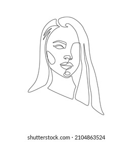 Face Line drawing art. Minimalistic abstract woman portrait in simple linear style for logo, prints, tattoos, posters, textiles, postcards. Modern Artwork. Doodle Vector illustration
