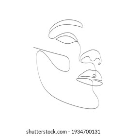 Face Line drawing art. Woman face Vector. Minimalist female Portrait. Beauty salon Logo. Modern Artwork. Fashion Print