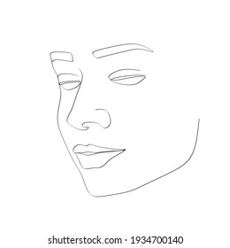 Face Line drawing art. Woman face Vector. Minimalist female Portrait. Beauty salon Logo. Modern Artwork. Fashion Print