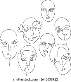 face line drawing, vector illustration