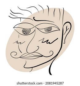 face line hand draw,Abstract poster with minimal face,with bright spots on a white background, vector illustration,