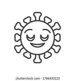 Virus Relieved Face line icon. linear style sign for mobile concept and web design. Happy coronavirus emoticon outline vector icon. Symbol, logo illustration. Vector graphics