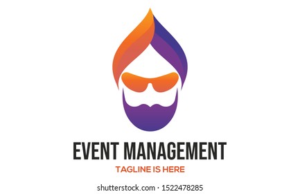 face line logo design template in yellow and blue colors. Perfect for party service, event agency or gift shop.