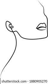Face line minimalist black and white. A silhouette of woman head. One line drawing.