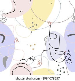 Face line pattern. Abstract drawing seamless pattern. Vector Modern minimal art.  Graphics contour background. Continuous one line drawing. Linear design woman and man faces. Beauty modern print. 