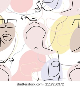 Face line pattern. Abstract drawing seamless pattern. Vector Modern minimal art.  Graphics contour background. Continuous one line drawing. Linear design woman and man faces. Beauty modern print. 