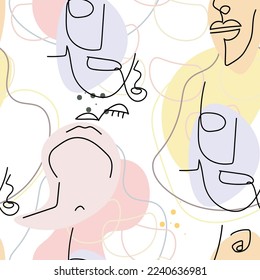 Face line pattern. Abstract drawing seamless pattern. Vector Modern minimal art.  Graphics contour background. Continuous one line drawing. Linear design woman and man faces. Beauty modern print. 