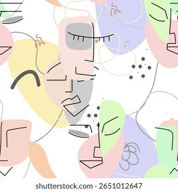 Face line pattern. Abstract drawing seamless pattern. Vector Modern minimal art. Graphics contour background. Continuous one line drawing. Linear design woman and man faces. Beauty modern print.