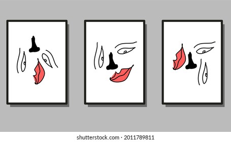 Bildportrait-Abstraktion Wand-Illustrationsvektor. kreative Formen Design-Grafiken mit strukturierten geometrischen Formen. abstrakter geometrischer Gesichtsminimalismus. Mädchen Silhouette Kubismus.