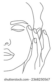 The face is a line. Portrait along the lines. Drawing of a woman. Artistic drawing of the female face line. Vector linear illustration of a female head. Drawing in the style of one line.