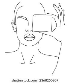 The face is a line. Portrait along the lines. Drawing of a woman. Artistic drawing of the female face line. Vector linear illustration of a female head. Drawing in the style of one line.