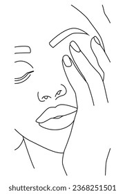La cara es una línea. Retrato a lo largo de las líneas. Dibujo de una mujer. Dibujo artístico de la cara femenina. Ilustración lineal vectorial de una cabeza femenina. Dibujo en el estilo de una línea.