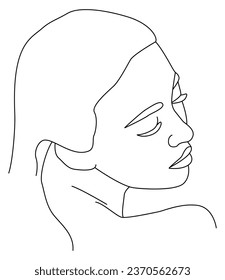 The face is a line. Portrait along the lines. Drawing of a woman. Artistic drawing of the female face line. Vector linear illustration of a female head. Drawing in the style of one line.