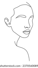 Das Gesicht ist eine Linie. Porträt für Zeile. Zeichnung einer Frau. Künstlerische Zeichnung der weiblichen Gesichtslinie. Minimalistische feminine Illustration für Wanddekor, Druck, Poster, soziale Netzwerke.