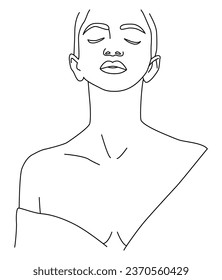 The face is a line. Portrait by line. Drawing of a woman. Artistic drawing of the female face line. Minimalistic feminine illustration for wall decor, print, poster, social networks.