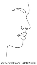 The face is a line. Portrait by line. The face of a young girl with her eyes closed, drawn in one line. Abstract portrait.