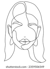 The face is a line. Portrait of a woman. Face, solid drawing of lines. Abstract minimalistic portrait of a woman. Logo, icon, label.