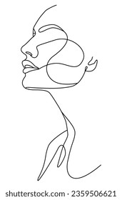 The face is a line. Portrait of a woman. Face, solid drawing of lines. Abstract minimalistic portrait of a woman. Logo, icon, label.