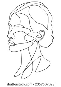 The face is a line. Portrait of a woman. Face, solid drawing of lines. Abstract minimalistic portrait of a woman. Logo, icon, label.
