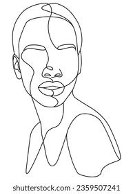 The face is a line. Portrait of a woman. Face, solid drawing of lines. Abstract minimalistic portrait of a woman. Logo, icon, label.