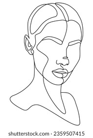The face is a line. Portrait of a woman. Face, solid drawing of lines. Abstract minimalistic portrait of a woman. Logo, icon, label.