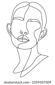 The face is a line. Portrait of a woman. Face, solid drawing of lines. Abstract minimalistic portrait of a woman. Logo, icon, label.