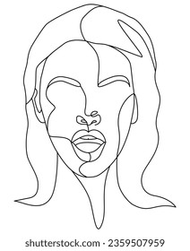 The face is a line. Portrait of a woman. Face, solid drawing of lines. Abstract minimalistic portrait of a woman. Logo, icon, label.