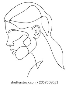 La cara es una línea. Retrato de una mujer. Cara, dibujo sólido de líneas. Retrato abstracto minimalista de una mujer. Logo, icono, etiqueta.