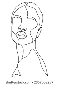 The face is a line. Portrait of a woman. Face, solid drawing of lines. Abstract minimalistic portrait of a woman. Logo, icon, label.