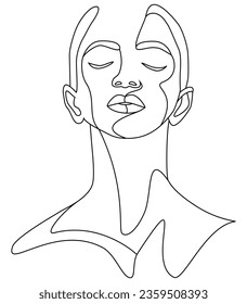 The face is a line. Portrait of a woman. Face, solid drawing of lines. Abstract minimalistic portrait of a woman. Logo, icon, label.