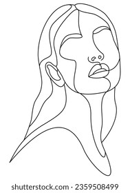 The face is a line. Portrait of a woman. Face, solid drawing of lines. Abstract minimalistic portrait of a woman. Logo, icon, label.