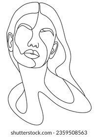 The face is a line. Portrait of a woman. Face, solid drawing of lines. Abstract minimalistic portrait of a woman. Logo, icon, label.