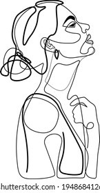 Face line woman art. Fashion vector lines illustration. Black and white. One line drawing.