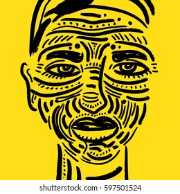 Face lines decoration black on yellow background