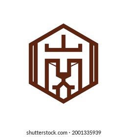 face lion king in hexagon logo vector