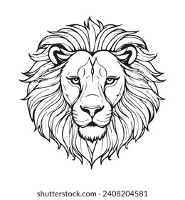 Face of lion Vector front view on dark background. lion face line art stiker and logo template.