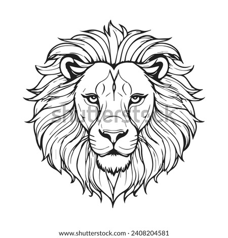 Face of lion Vector front view on dark background. lion face line art stiker and logo template.