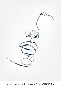 face lips line one art isolated vector illustration