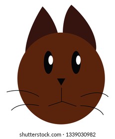 Face of a little brown cat with black mustaches vector color drawing or illustration 