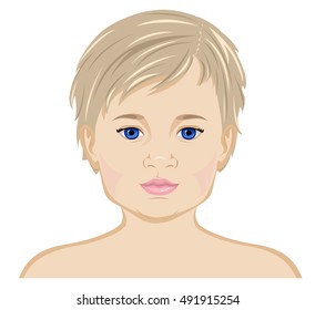 The face of a little child isolated on the white background