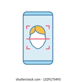 Face lock smartphone app color icon. Face scan protection mobile application. Facial recognition software. Isolated vector illustration