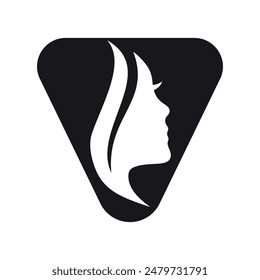 Logotipo de la cara combinado con letra V Plantilla de Vector