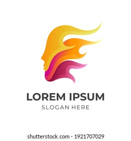 Face logo and fire design illustration, red logo template